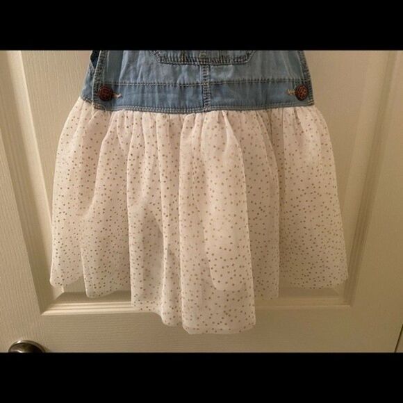 Oshkosh B'gosh Overall Dress Denim White Tulle Metallic Gold Polka Dots Size 4T - Picture 3 of 6